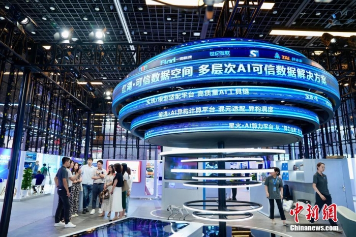 7月3日，2024全球數(shù)字經(jīng)濟大會數(shù)字經(jīng)濟沉浸式體驗區(qū)及新技術(shù)、新產(chǎn)品發(fā)布區(qū)吸引參觀者。<a target='_blank' href='/'>中新社</a>記者 陳芳婷 攝