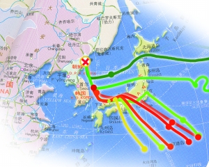 朝鮮核試驗(yàn)放射性物質(zhì)軌跡示意圖。