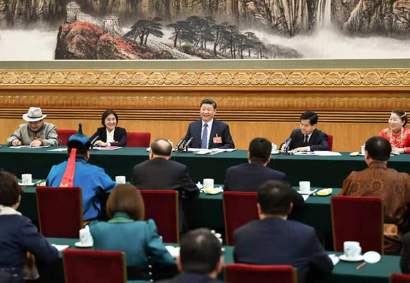 2019年3月5日，習近平參加十三屆全國人大二次會議內(nèi)蒙古代表團的審議。