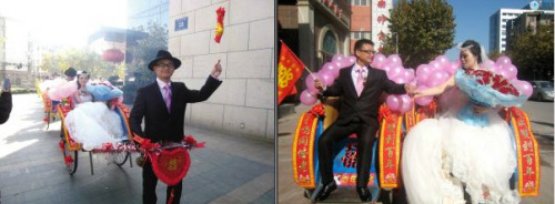 他拉車，她坐車，一路風(fēng)景終身難忘。圖片來源：揚(yáng)子晚報(bào)