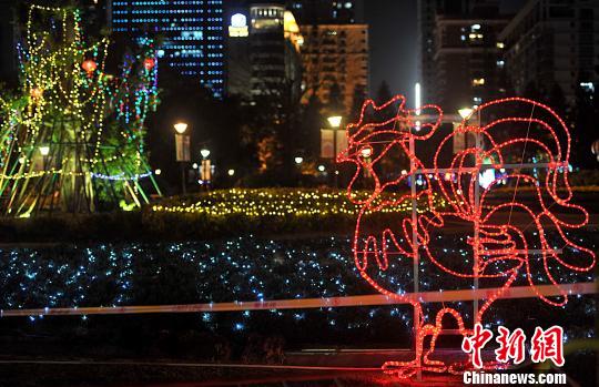2月7日晚，福州溫泉公園里各種彩燈將公園裝扮的流光溢彩?！埍蟆z